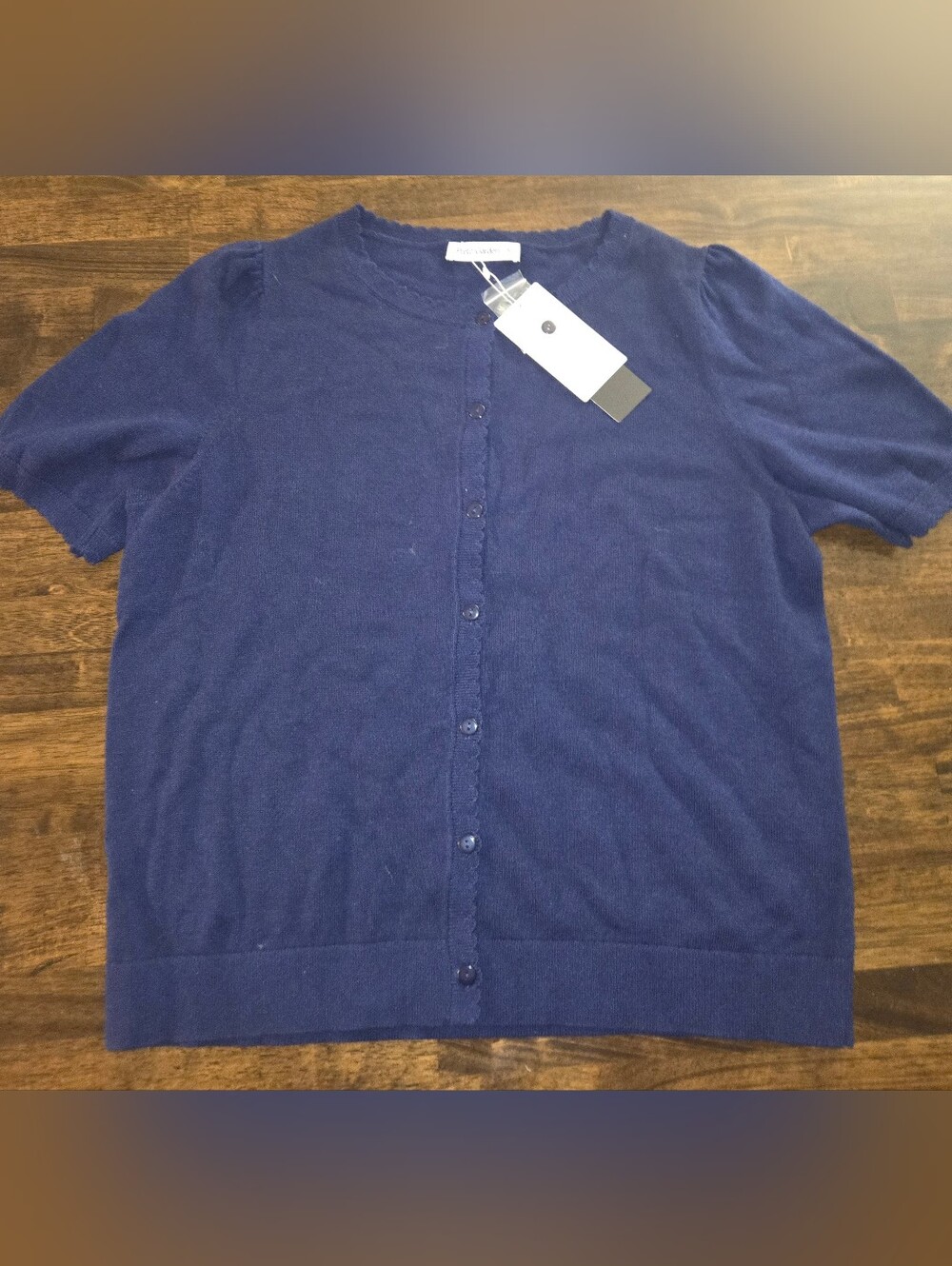 Women's XL Short-Sleeve Navy Blue Button-Front Women's Cardigan. New